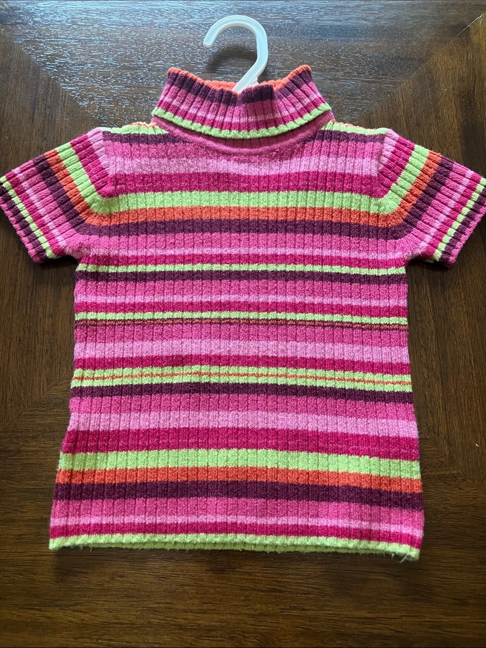 Girls' Short Sleeve Turtleneck Sweater - Pink & Lime Stripe